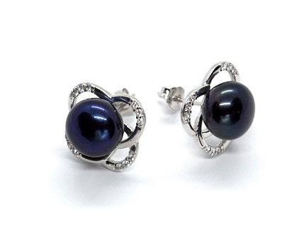 Sterling Silver Knot Pendant and Earrings Set - Black Pearl - Alex Aurum
