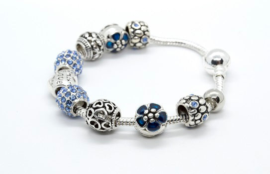Silver Charm Bracelet - Blue - Alex Aurum
