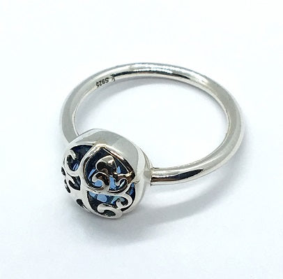Sterling Silver Overlace Design Ring - Blue - Alex Aurum
