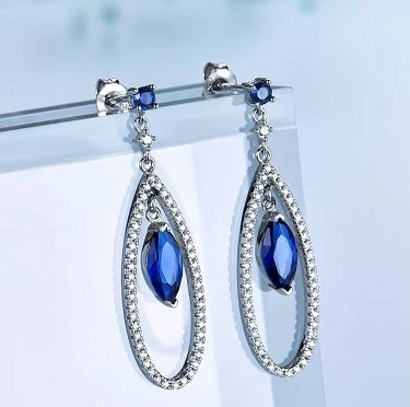 Sterling Silver Created Sapphire Tear Drop Earrings - Alex Aurum